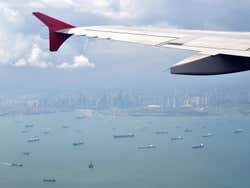 En arrivant en avion, vue sur Singapour